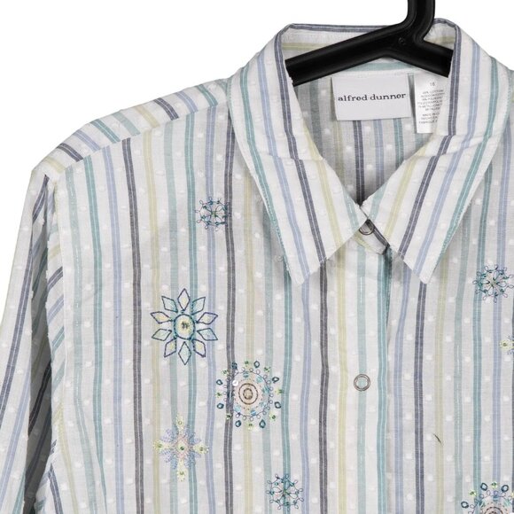 Y2K Button Up Striped Shirt 16 Snowflake Beads Sequin Swiss Dot Embroidered Snap - Picture 2 of 7